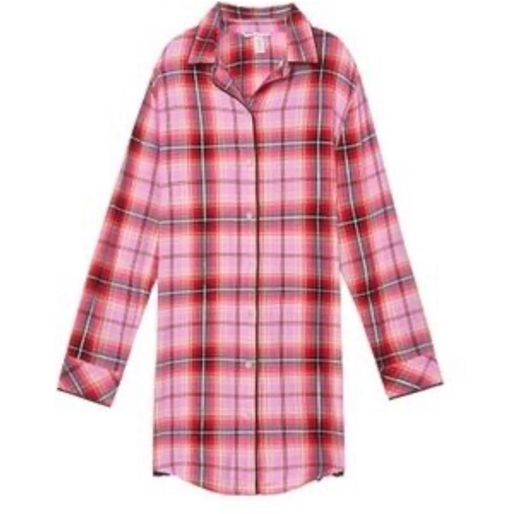 NWT Victoria's Secret Fancy Flannel Knee Length Button Down Pink (L) Plaid Gown